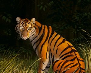 Preview wallpaper tiger, grass, art, predator, striped
