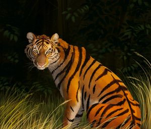 Preview wallpaper tiger, grass, art, predator, striped