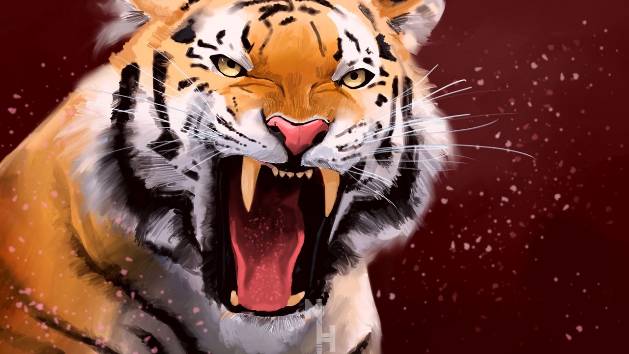 Wallpaper tiger, grin, aggression, predator, art