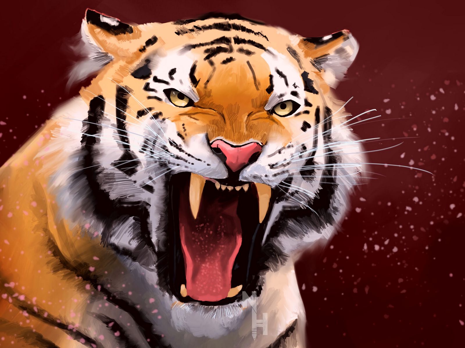 Download wallpaper 1600x1200 tiger, grin, aggression, predator, art ...