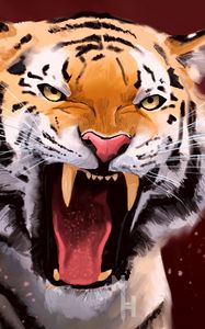 Preview wallpaper tiger, grin, aggression, predator, art