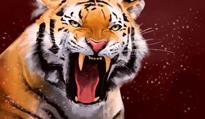 Preview wallpaper tiger, grin, aggression, predator, art