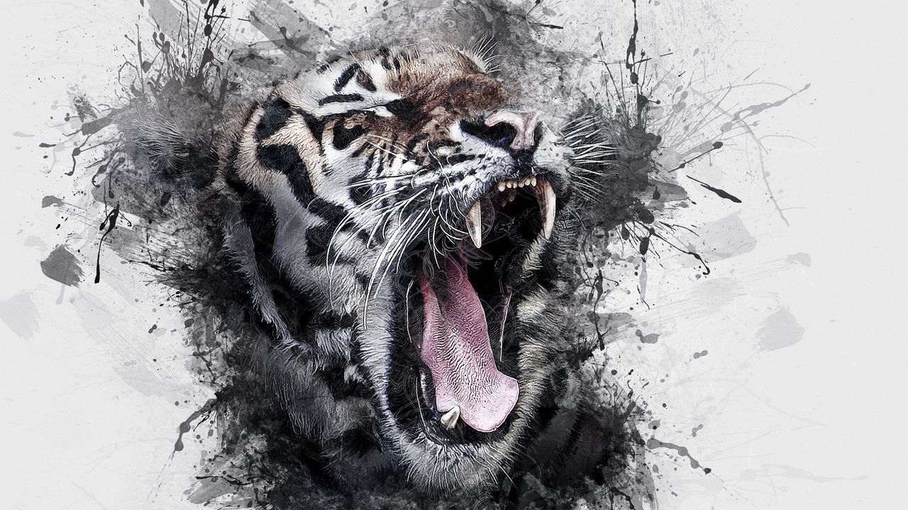 Wallpaper tiger, grin, art, watercolor