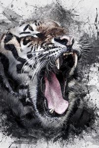 Preview wallpaper tiger, grin, art, watercolor