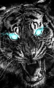 Preview wallpaper tiger, grin, art, eyes, anger, predator