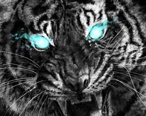 Preview wallpaper tiger, grin, art, eyes, anger, predator