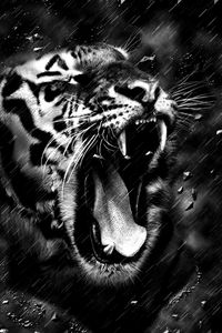 Preview wallpaper tiger, grin, bw, predator, fangs