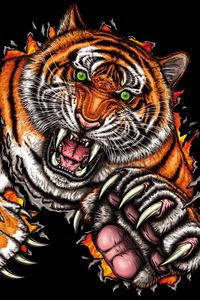 Preview wallpaper tiger, grin, jump, predator, art