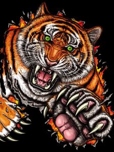 Preview wallpaper tiger, grin, jump, predator, art