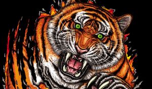 Preview wallpaper tiger, grin, jump, predator, art
