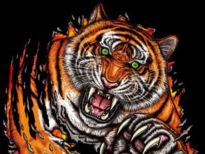 Preview wallpaper tiger, grin, jump, predator, art