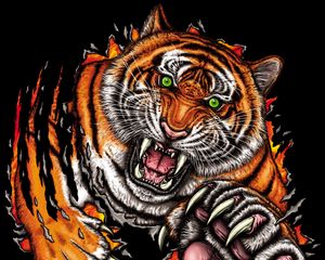 Preview wallpaper tiger, grin, jump, predator, art