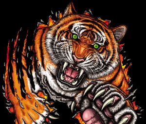 Preview wallpaper tiger, grin, jump, predator, art