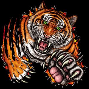 Preview wallpaper tiger, grin, jump, predator, art