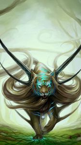 Preview wallpaper tiger, horns, hair, being, wood