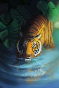 Preview wallpaper tiger, lake, art, glance, predator