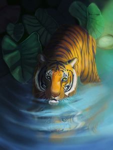 Preview wallpaper tiger, lake, art, glance, predator