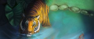 Preview wallpaper tiger, lake, art, glance, predator