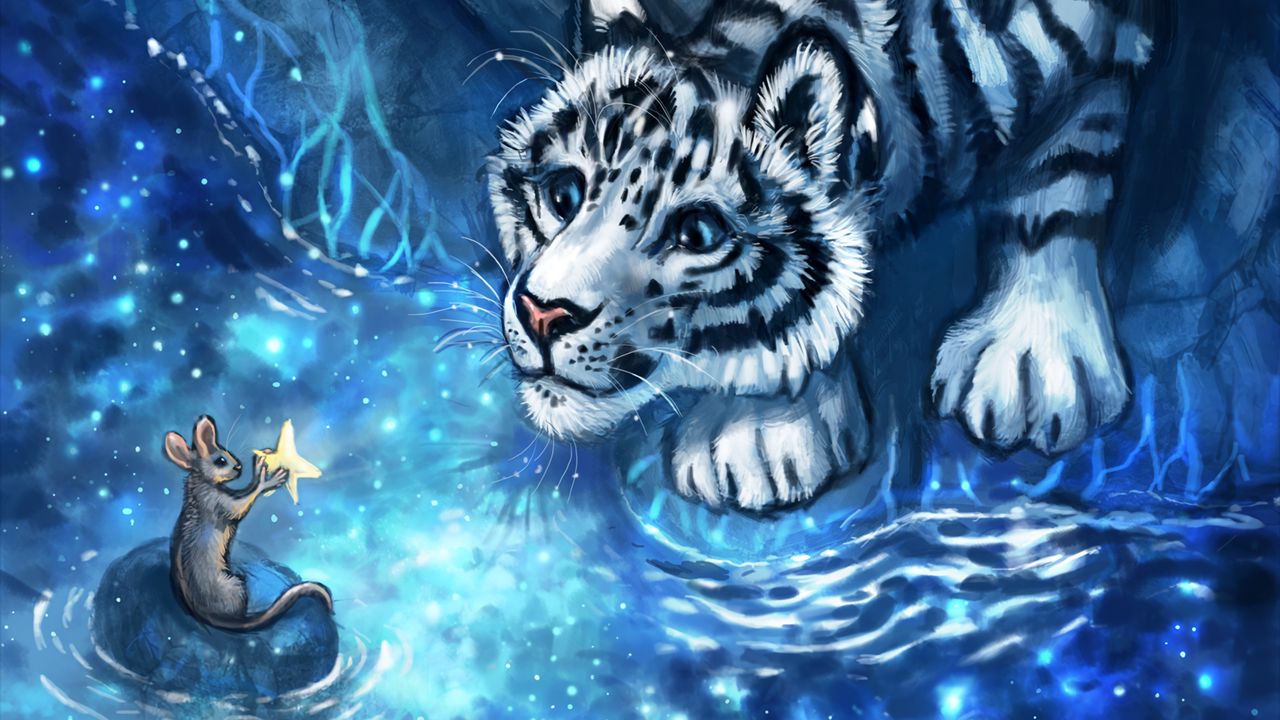 Wallpaper tiger, mouse, cub, art, animals, cute