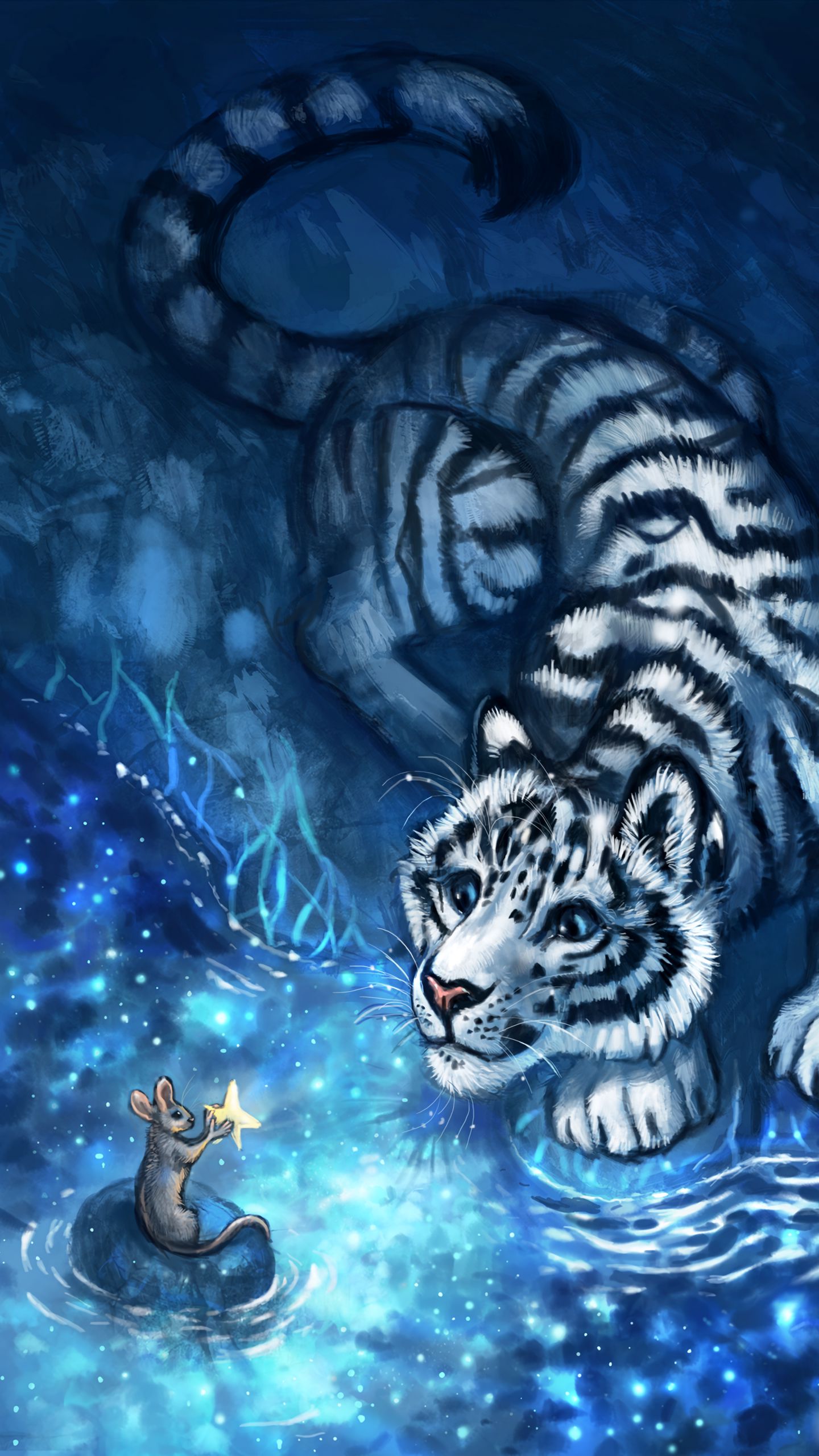 Download wallpaper 1440x2560 tiger, mouse, cub, art, animals, cute qhd  samsung galaxy s6, s7, edge, note, lg g4 hd background