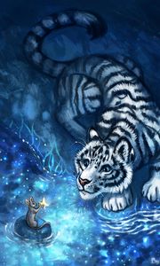 Preview wallpaper tiger, mouse, cub, art, animals, cute