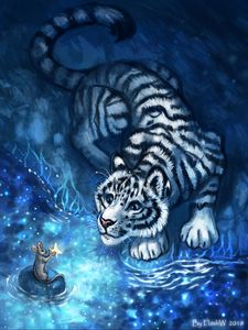 Preview wallpaper tiger, mouse, cub, art, animals, cute