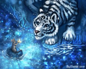 Preview wallpaper tiger, mouse, cub, art, animals, cute