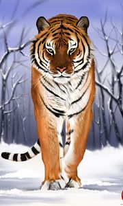 Preview wallpaper tiger, predator, big cat, snow, art