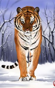Preview wallpaper tiger, predator, big cat, snow, art