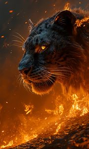 Preview wallpaper tiger, predator, fire, flame