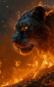 Preview wallpaper tiger, predator, fire, flame