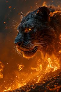 Preview wallpaper tiger, predator, fire, flame