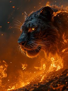 Preview wallpaper tiger, predator, fire, flame