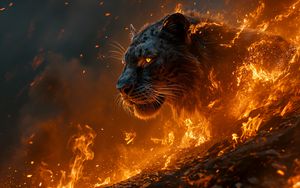 Preview wallpaper tiger, predator, fire, flame