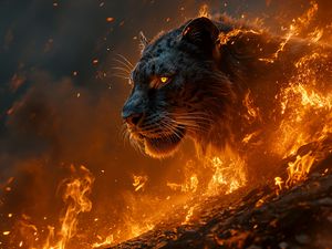 Preview wallpaper tiger, predator, fire, flame