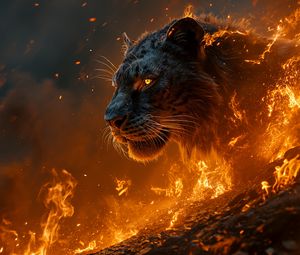 Preview wallpaper tiger, predator, fire, flame