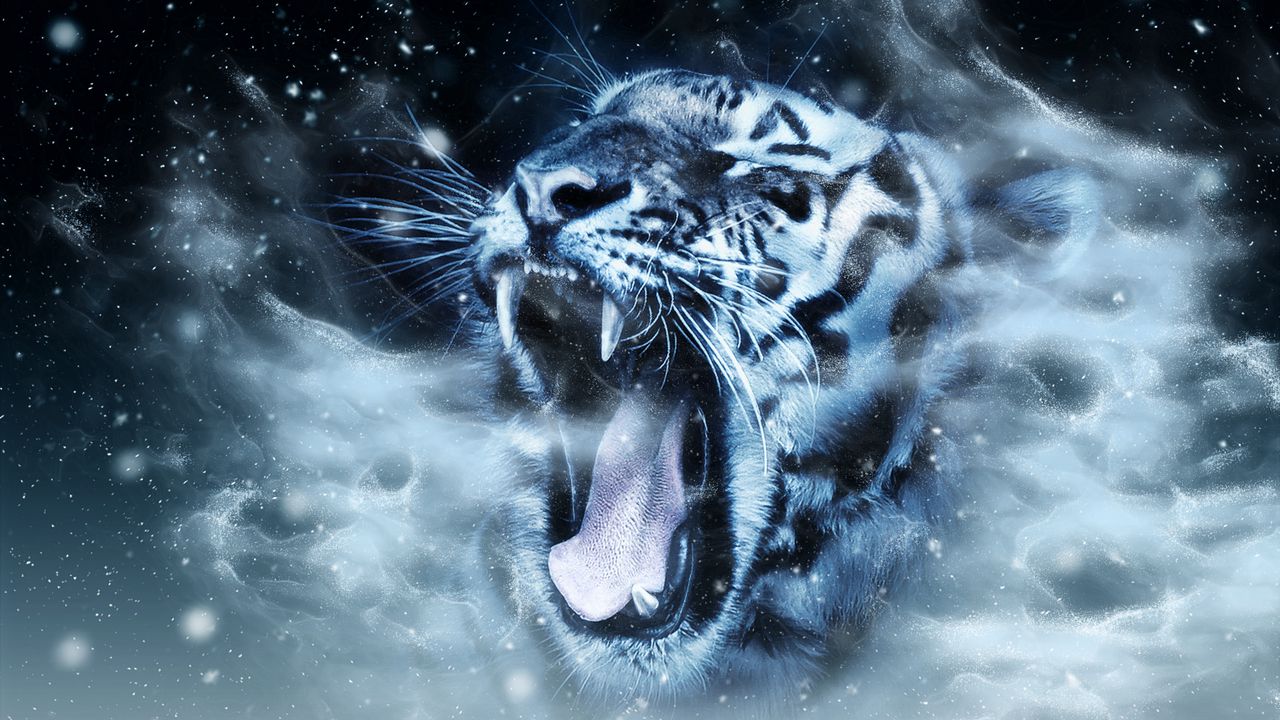 Wallpaper tiger, predator, grin, muzzle, photoshop