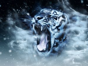 Preview wallpaper tiger, predator, grin, muzzle, photoshop