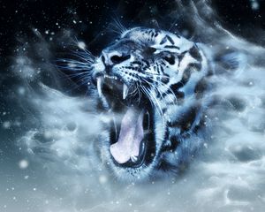 Preview wallpaper tiger, predator, grin, muzzle, photoshop