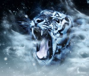 Preview wallpaper tiger, predator, grin, muzzle, photoshop