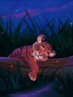 Download wallpaper 240x320 tiger, sleep, art, cute old mobile, cell phone,  smartphone hd background