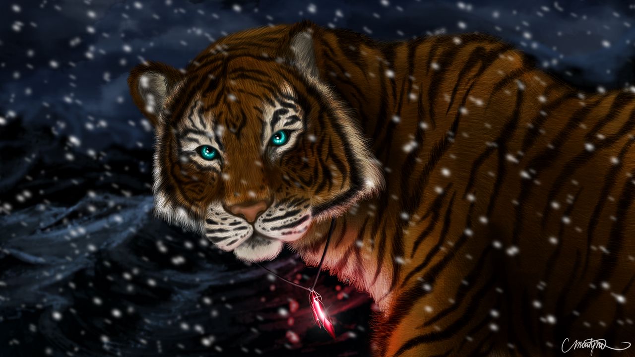 Wallpaper tiger, snow, art, predator, pendant, glance