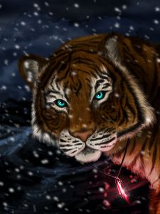 Preview wallpaper tiger, snow, art, predator, pendant, glance