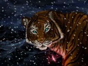 Preview wallpaper tiger, snow, art, predator, pendant, glance