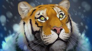 Preview wallpaper tiger, snow, art, glance, predator