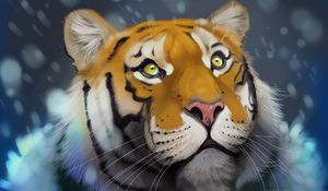 Preview wallpaper tiger, snow, art, glance, predator