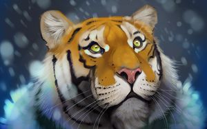 Preview wallpaper tiger, snow, art, glance, predator
