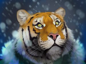 Preview wallpaper tiger, snow, art, glance, predator