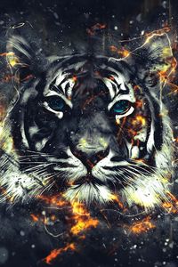 Preview wallpaper tiger, sparks, art, flash