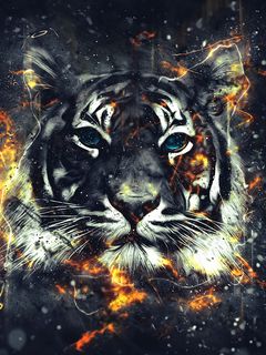 Download wallpaper 240x320 tiger, sparks, art, flash old mobile, cell  phone, smartphone hd background